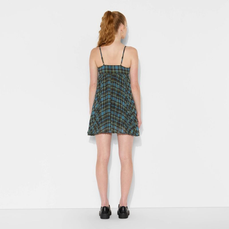 slide 3 of 3, Women's Pleated Mini Babydoll Dress - Wild Fable™ Dark Blue Plaid XL, 1 ct