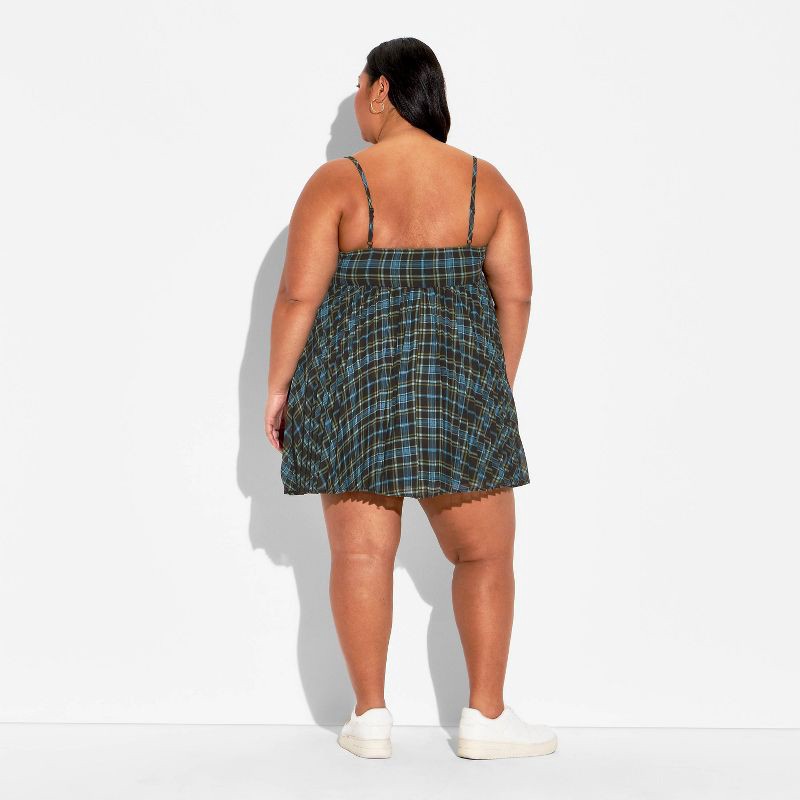 slide 3 of 3, Women's Pleated Mini Babydoll Dress - Wild Fable™ Dark Blue Plaid XXL, 1 ct