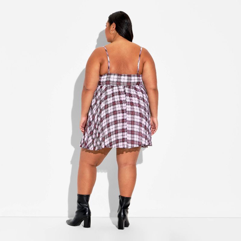 slide 3 of 3, Women's Pleated Mini Babydoll Dress - Wild Fable™ Burgundy Plaid XXL, 1 ct