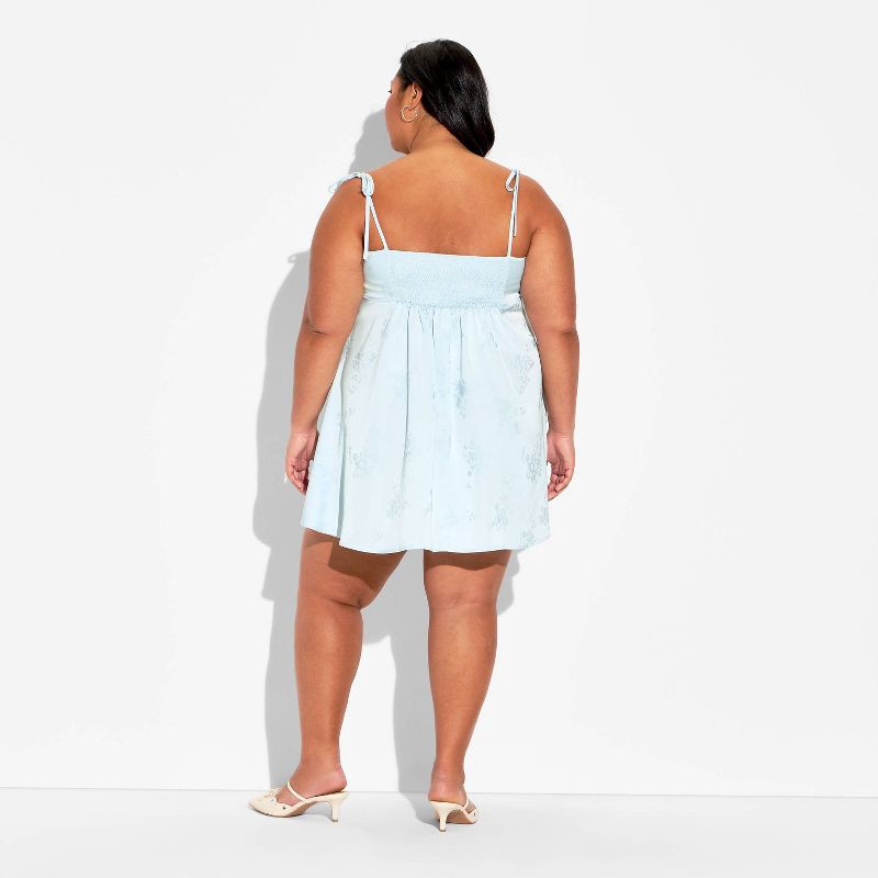 slide 3 of 3, Women's Satin Jacquard Mini Babydoll Dress - Wild Fable™ Light Blue XXL, 1 ct