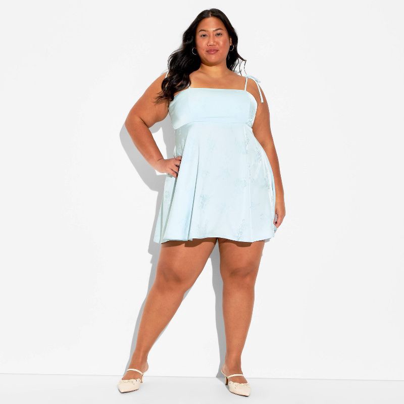 slide 1 of 3, Women's Satin Jacquard Mini Babydoll Dress - Wild Fable™ Light Blue XXL, 1 ct