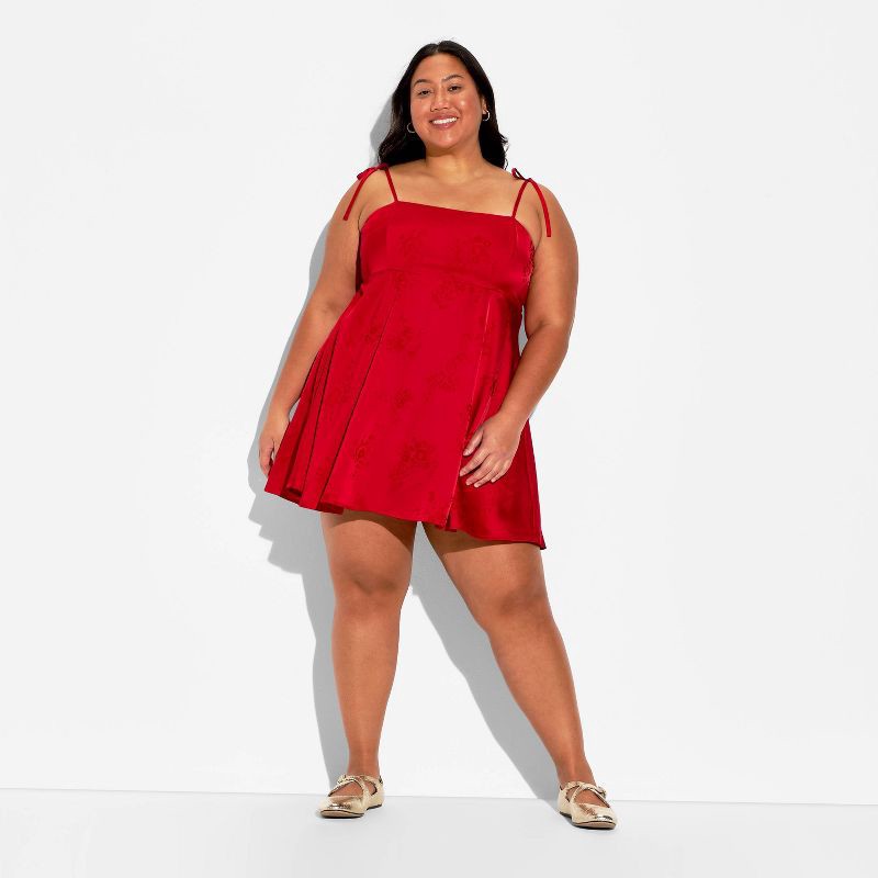 slide 2 of 3, Women's Satin Jacquard Mini Babydoll Dress - Wild Fable™ Berry Red XXL, 1 ct