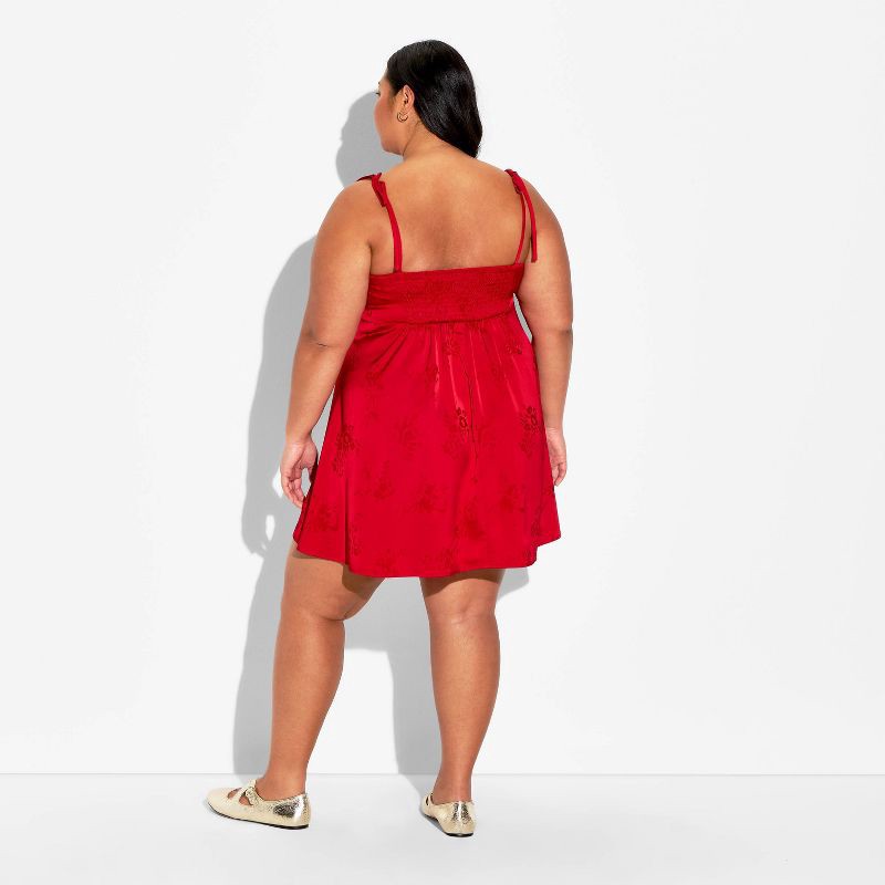 slide 3 of 3, Women's Satin Jacquard Mini Babydoll Dress - Wild Fable™ Berry Red XXL, 1 ct