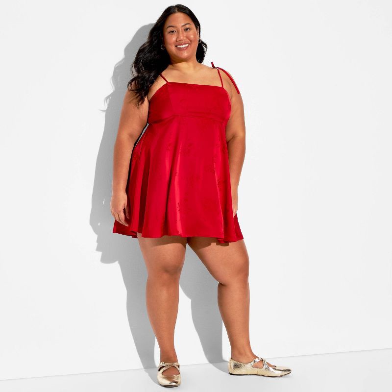 slide 1 of 3, Women's Satin Jacquard Mini Babydoll Dress - Wild Fable™ Berry Red XXL, 1 ct
