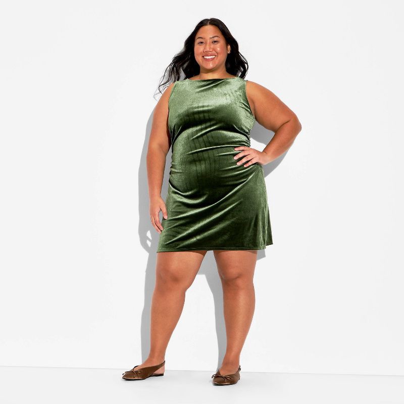 slide 2 of 3, Women's Velvet Mini Sheath Dress - Wild Fable™ Dark Green XXL, 1 ct