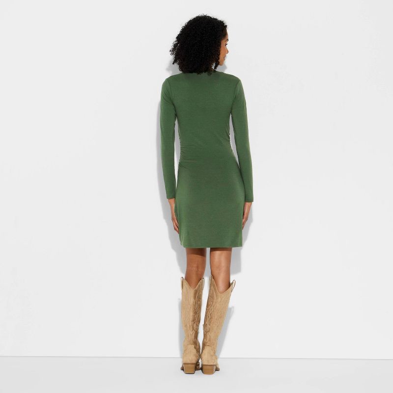 slide 3 of 3, Women's Long Sleeve Mini A-Line Dress - Wild Fable™ Dark Green L, 1 ct