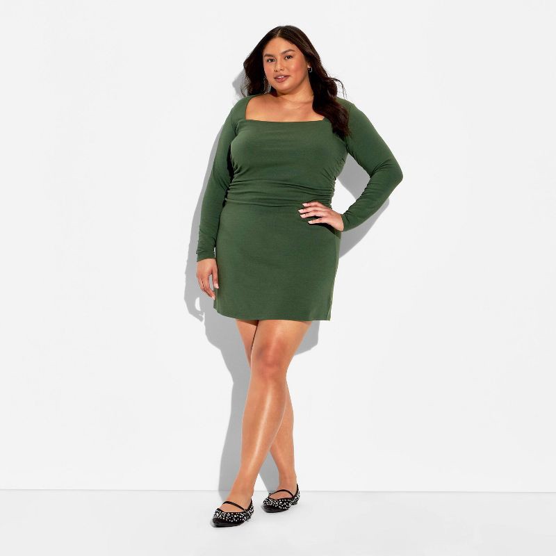 slide 2 of 3, Women's Long Sleeve Mini A-Line Dress - Wild Fable™ Dark Green XXL, 1 ct