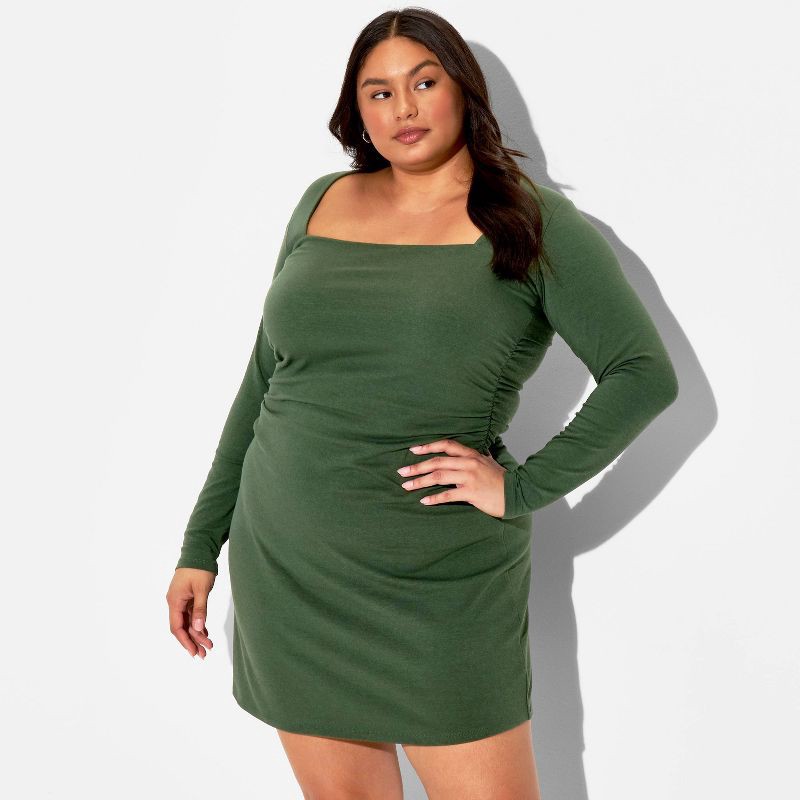 slide 1 of 3, Women's Long Sleeve Mini A-Line Dress - Wild Fable™ Dark Green XXL, 1 ct