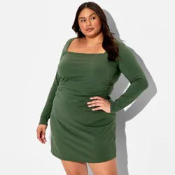 Women's Long Sleeve Mini A-Line Dress - Wild Fable™ Dark Green XXL