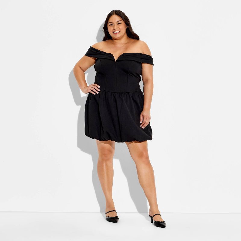 slide 3 of 3, Women's Plunge Bubble Mini A-Line Dress - Wild Fable™ Black XXL, 1 ct