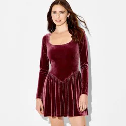 Women's Velvet Long Sleeve Mini A-Line Dress - Wild Fable™ Burgundy S
