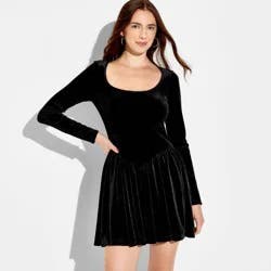 Women's Velvet Long Sleeve Mini A-Line Dress - Wild Fable™ Black XXS