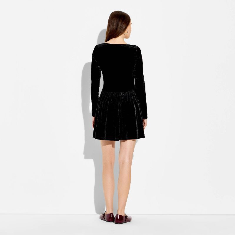 slide 3 of 3, Women's Velvet Long Sleeve Mini A-Line Dress - Wild Fable™ Black XS, 1 ct