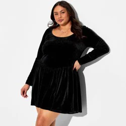 Women's Velvet Long Sleeve Mini A-Line Dress - Wild Fable™ Black XXL