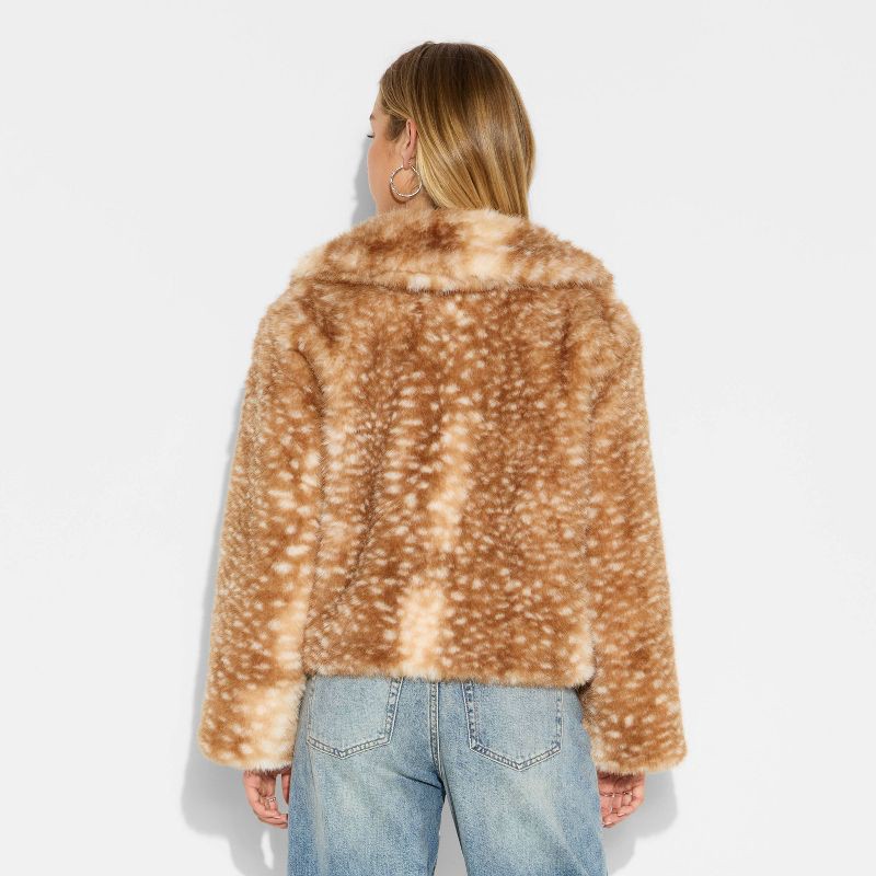 slide 3 of 3, Women's Faux Fur Jacket - Wild Fable™ Tan Deer Hide XS, 1 ct