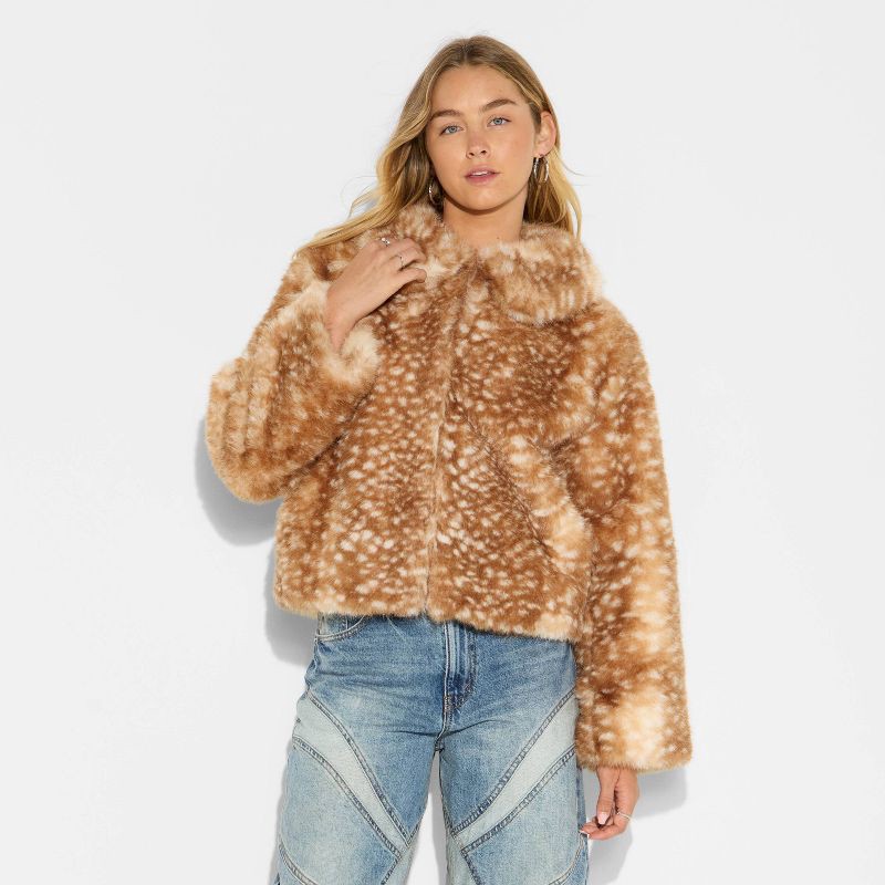 slide 2 of 3, Women's Faux Fur Jacket - Wild Fable™ Tan Deer Hide M, 1 ct