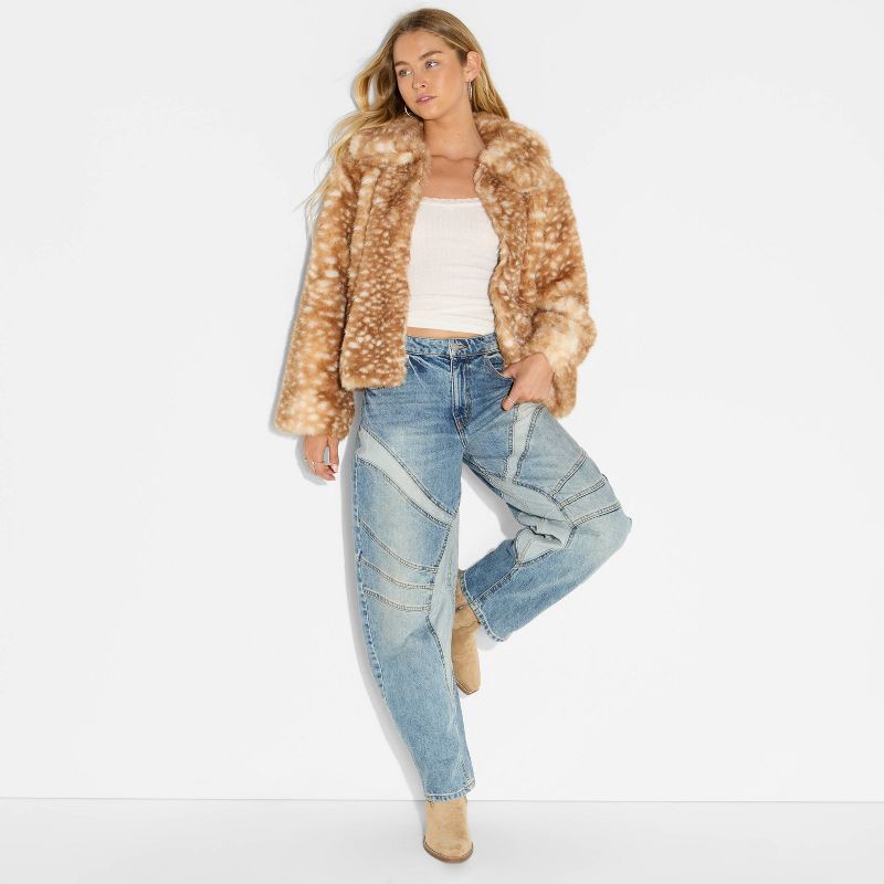Women's Faux Fur Jacket - Wild Fable™ Tan Deer Hide L | Shipt
