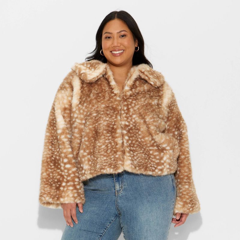 slide 2 of 3, Women's Faux Fur Jacket - Wild Fable™ Tan Deer Hide XXL, 1 ct