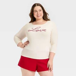 Women's Slim Fit Long Sleeve Valentine's Day Graphic Boat Neck T-Shirt - Universal Thread™ Cream XXL