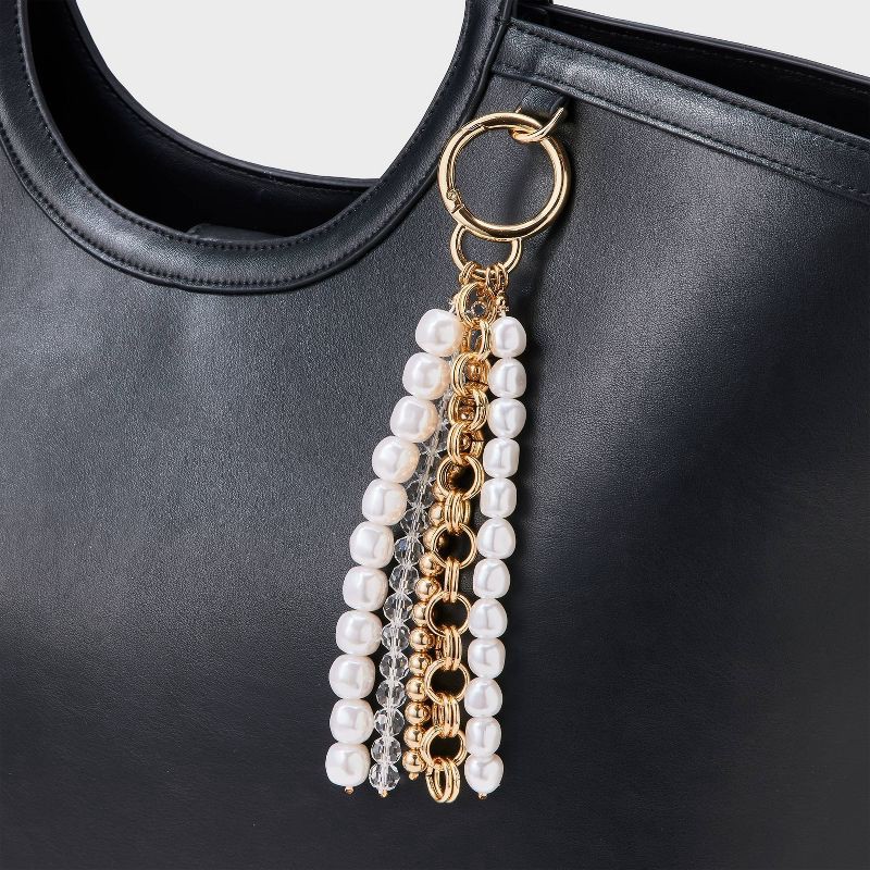 slide 2 of 2, Beaded Pearl Tassel Chain Bag Charm - A New Day™ Gold/Peral, 1 ct