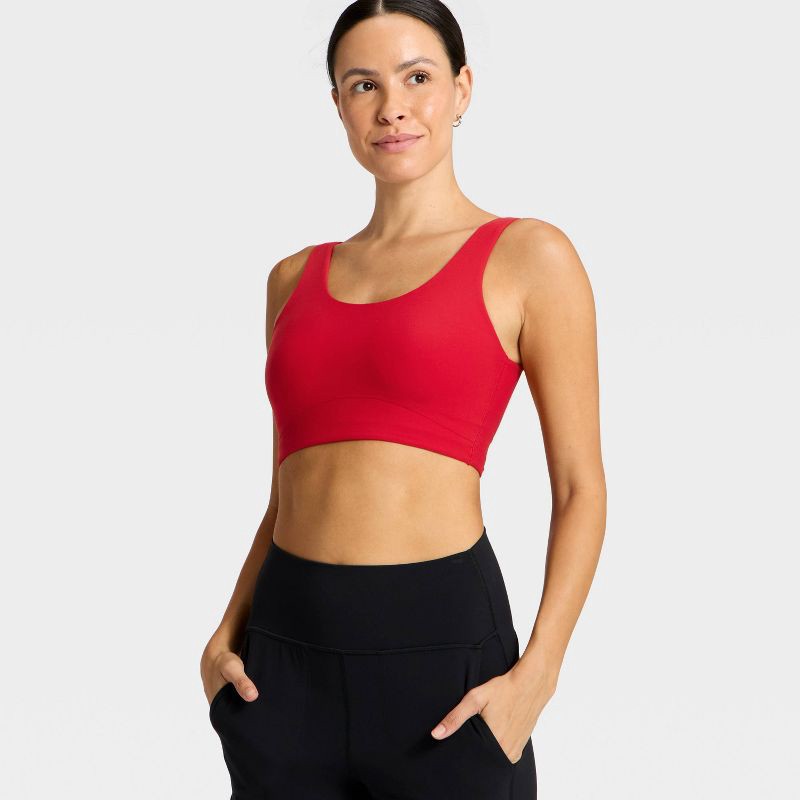 slide 3 of 4, Women's Everyday Soft Medium Support Longline Sports Bra - All In Motion™ Red L, 1 ct