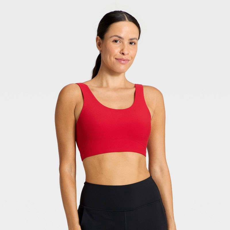 slide 1 of 4, Women's Everyday Soft Medium Support Longline Sports Bra - All In Motion™ Red L, 1 ct