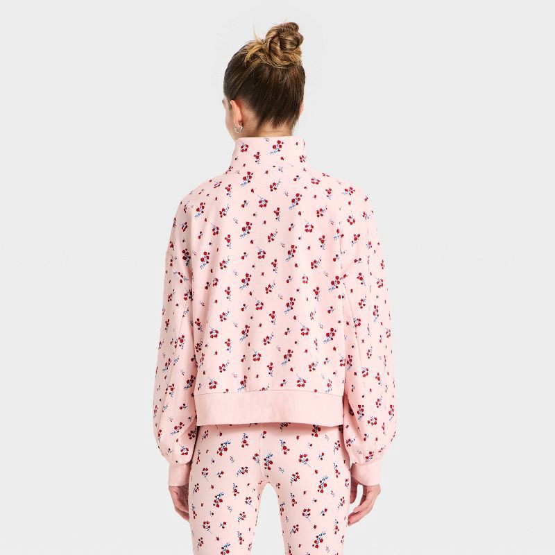 slide 2 of 5, Women's Active Comfort French Terry Henley Sweatshirt - All In Motion™ Light Pink Floral XS, 1 ct