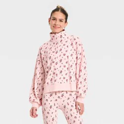 Women's Active Comfort French Terry Henley Sweatshirt - All In Motion™ Light Pink Floral S