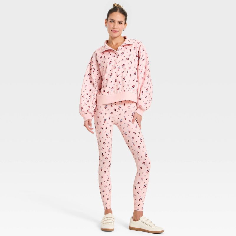 slide 5 of 5, Women's Active Comfort French Terry Henley Sweatshirt - All In Motion™ Light Pink Floral XL, 1 ct