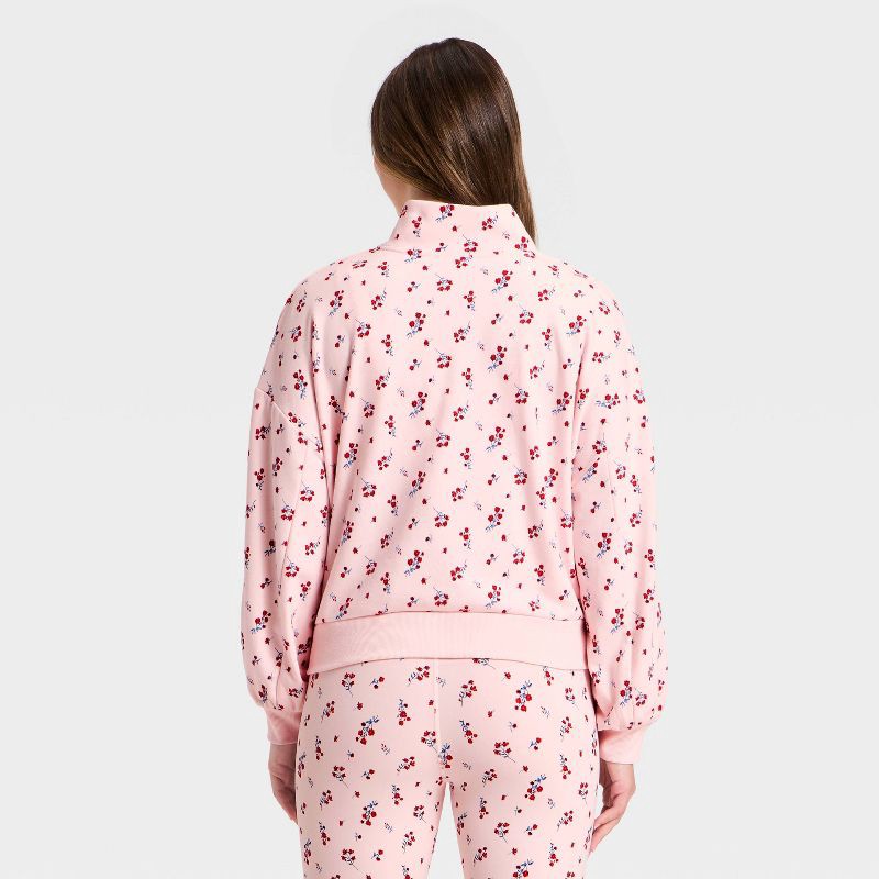 slide 2 of 5, Women's Active Comfort French Terry Henley Sweatshirt - All In Motion™ Light Pink Floral XL, 1 ct
