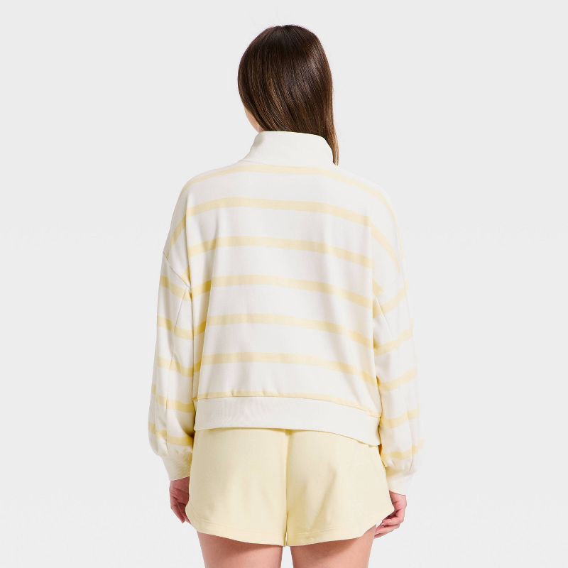 slide 5 of 5, Women's Active Comfort French Terry Henley Sweatshirt - All In Motion™ Cream/Light Yellow Stripe XS, 1 ct