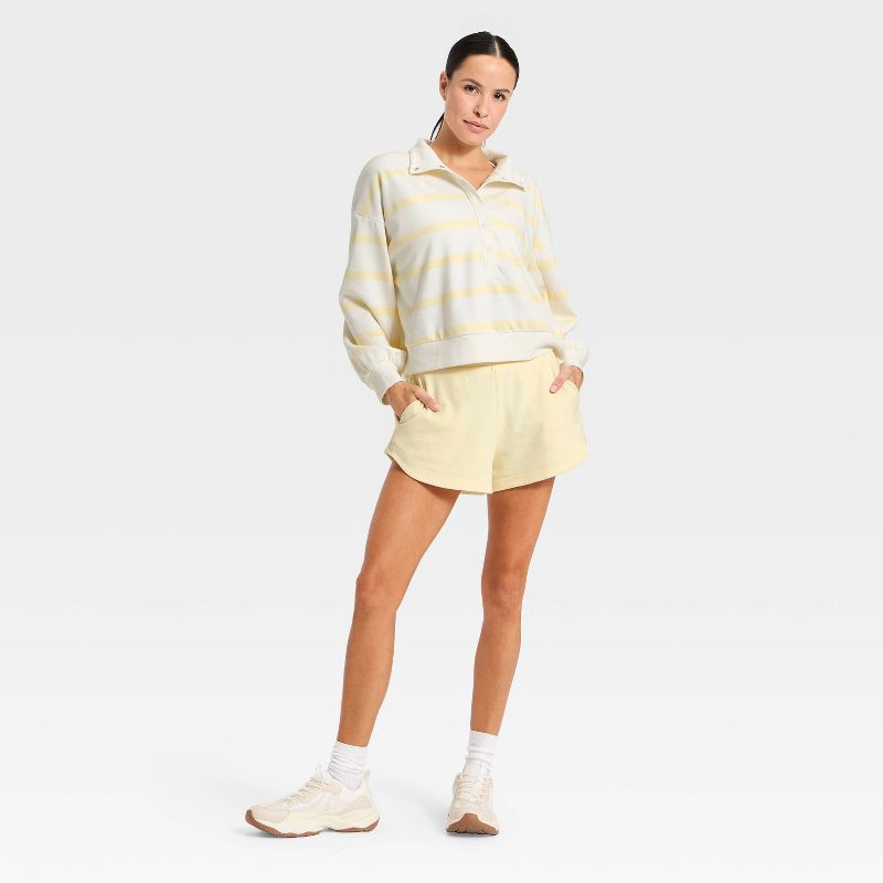slide 5 of 5, Women's Active Comfort French Terry Henley Sweatshirt - All In Motion™ Cream/Light Yellow Stripe M, 1 ct