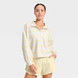 Women's Active Comfort French Terry Henley Sweatshirt - All In Motion™ Cream/Light Yellow Stripe M