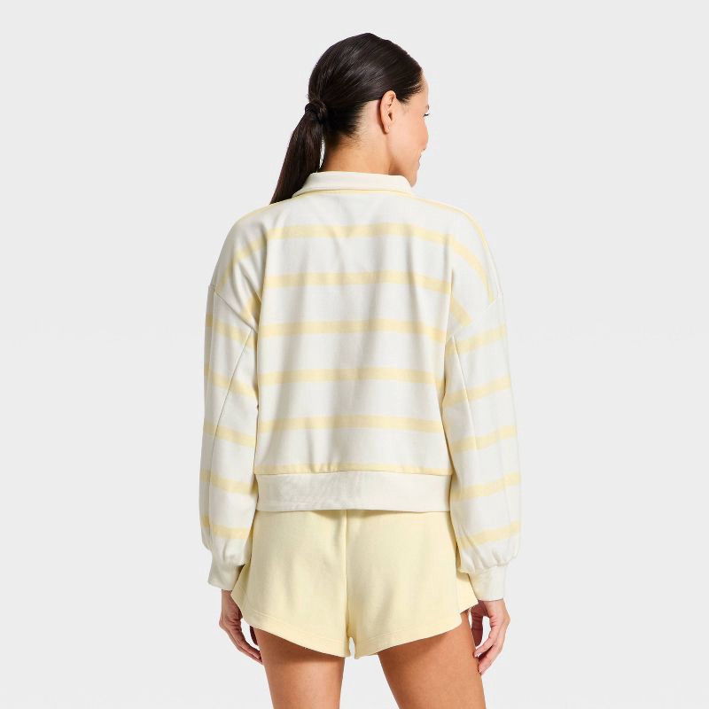 slide 5 of 5, Women's Active Comfort French Terry Henley Sweatshirt - All In Motion™ Cream/Light Yellow Stripe XL, 1 ct
