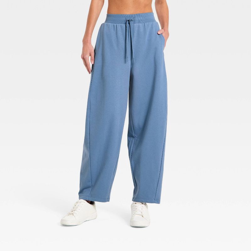 slide 1 of 5, Women's Active Comfort French Terry High-Rise Barrel Leg Sweatpants - All In Motion™ Steel Blue S, 1 ct