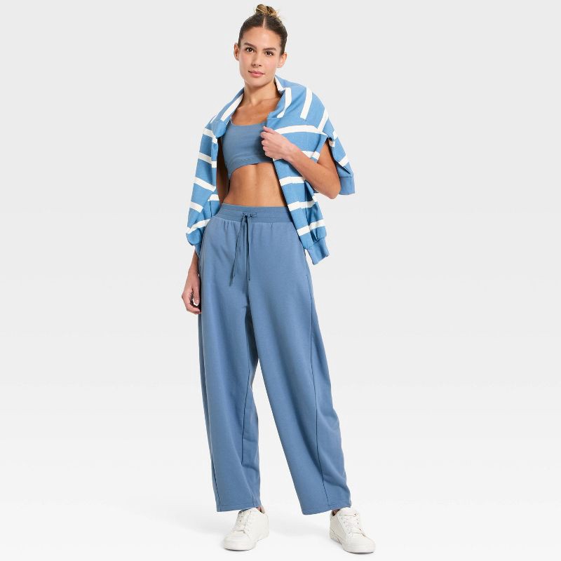 slide 3 of 5, Women's Active Comfort French Terry High-Rise Barrel Leg Sweatpants - All In Motion™ Steel Blue M, 1 ct