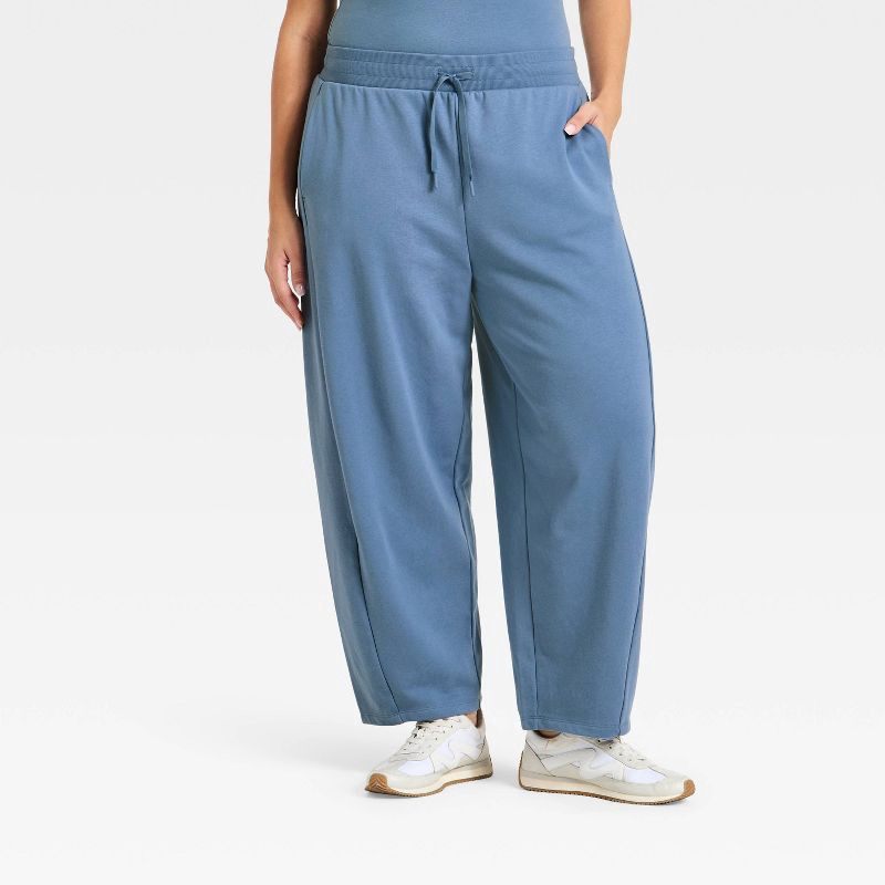 slide 4 of 5, Women's Active Comfort French Terry High-Rise Barrel Leg Sweatpants - All In Motion™ Steel Blue XL, 1 ct