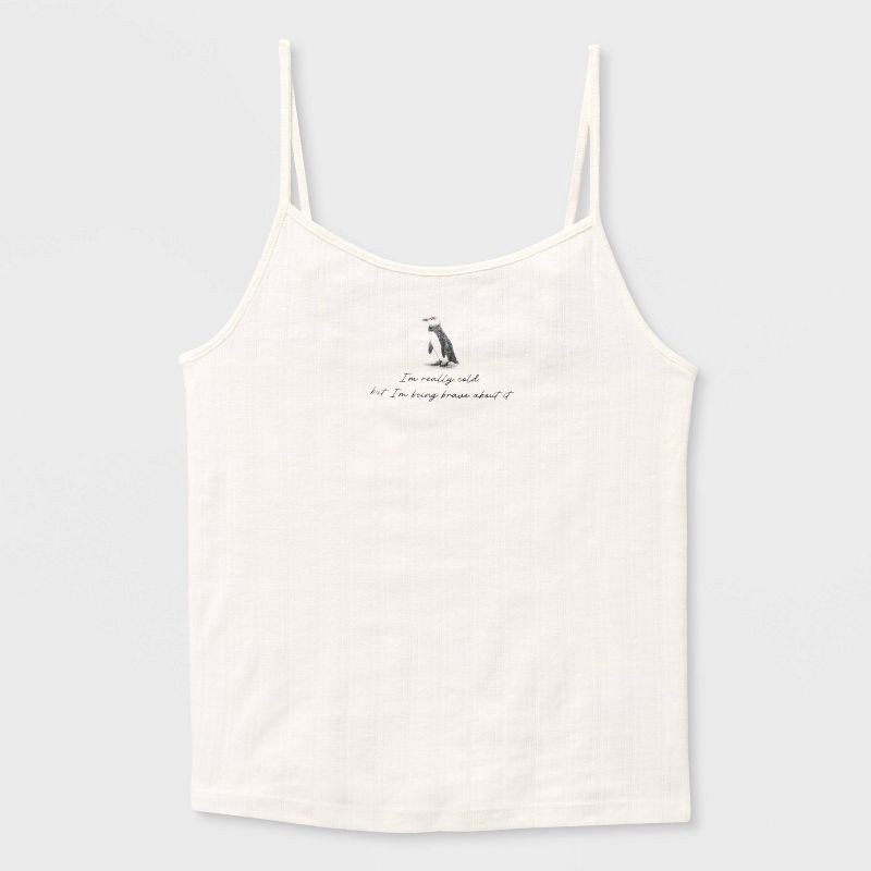 slide 4 of 4, Women's Pointelle Graphic Camisole - Wild Fable™ Cream Penguin XXS, 1 ct