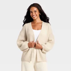 Women's V-Neck Open Cardigan - A New Day™ Oatmeal L