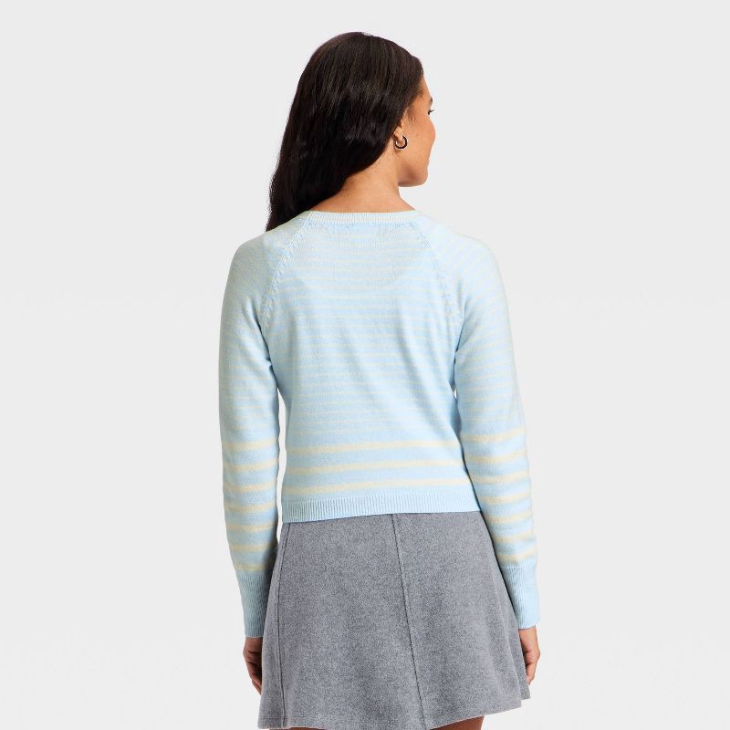 slide 2 of 3, Women's Long Sleeve V-Neck Cardigan - A New Day™ Blue Striped M, 1 ct