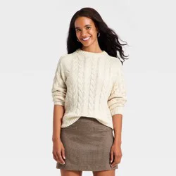 Women's Round Neck Cable Sweater - A New Day™ Cream L