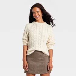 Women's Round Neck Cable Sweater - A New Day™ Cream L