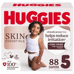 Huggies Skin Essentials Luxury Diapers - Size 5 - 88ct: Hypoallergenic, Latex-Free, Leak Guards, Tear Away Sides, 27+ lbs