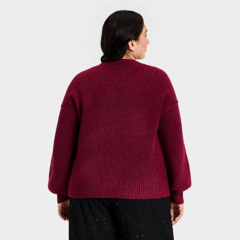 slide 2 of 3, Women's Long Sleeve Crewneck Holiday Pullover Sweater - Ava & Viv™ Burgundy 2X, 1 ct
