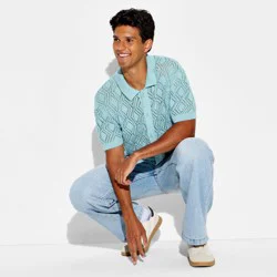 Men's Short Sleeve Button-Up Sweater - Original Use™ Blue XXL