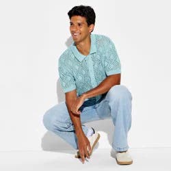 Men's Short Sleeve Button-Up Sweater - Original Use™ Blue XXL