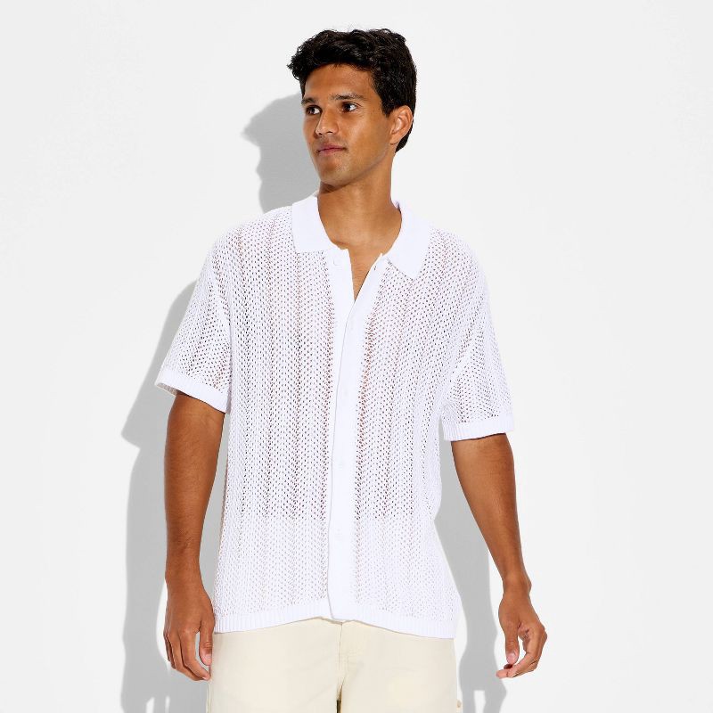slide 2 of 3, Men's Short Sleeve Button-Up Sweater - Original Use™ White XXL, 1 ct