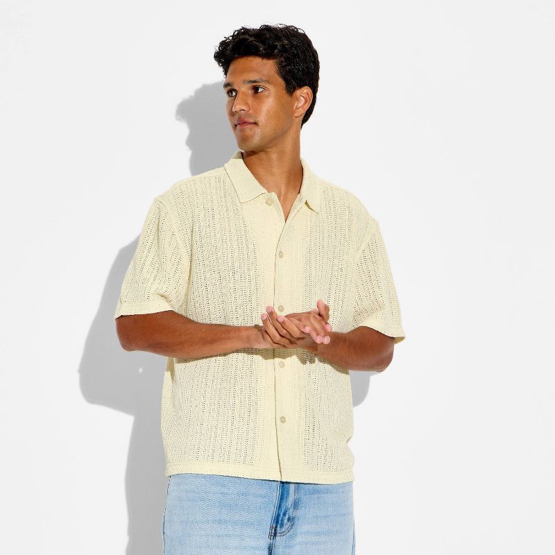 slide 2 of 3, Men's Short Sleeve Button-Up Shirt - Original Use™ Tan M, 1 ct