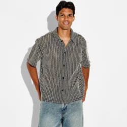 Men's Short Sleeve Button-Up Shirt - Original Use™ Black Striped M