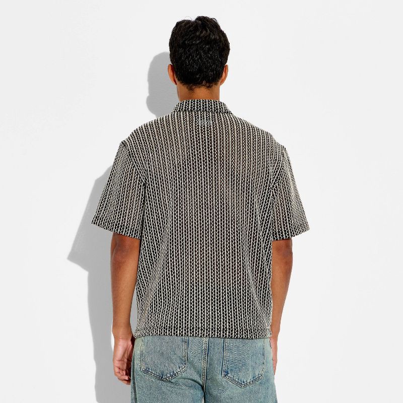 slide 3 of 3, Men's Short Sleeve Button-Up Shirt - Original Use™ Black Striped XL, 1 ct